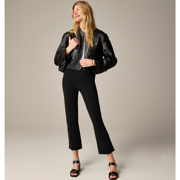 J.Crew Delaney Kickout Sweater Pant Stretch Knit Pintuck Black Medium NWT - Picture 1 of 13